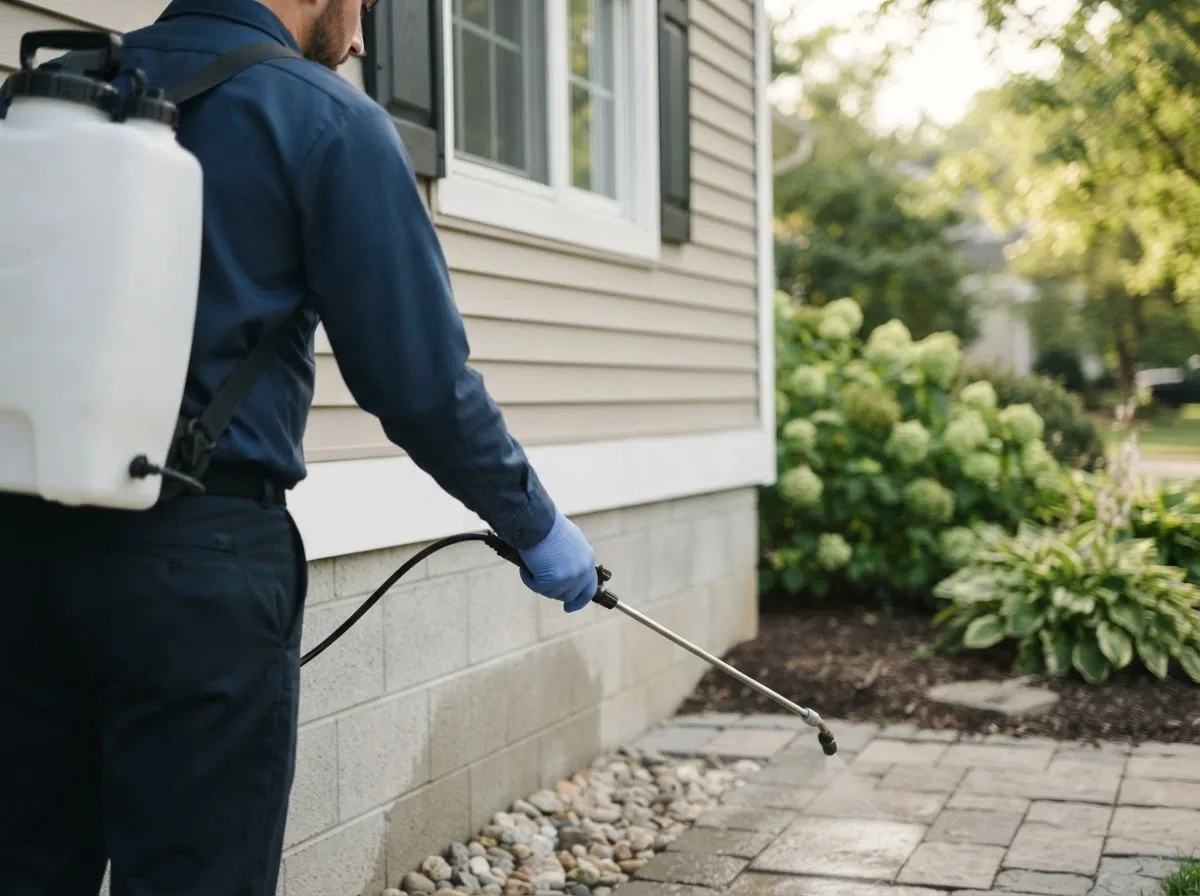 Pest control technician inspecting a home in Cornell, WI
